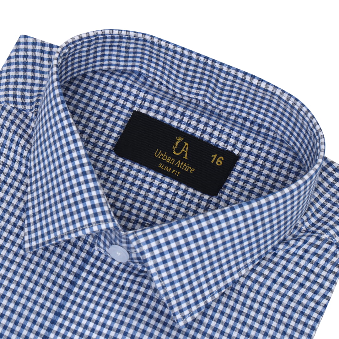 Dark Blue Gingham Check Formal Shirt