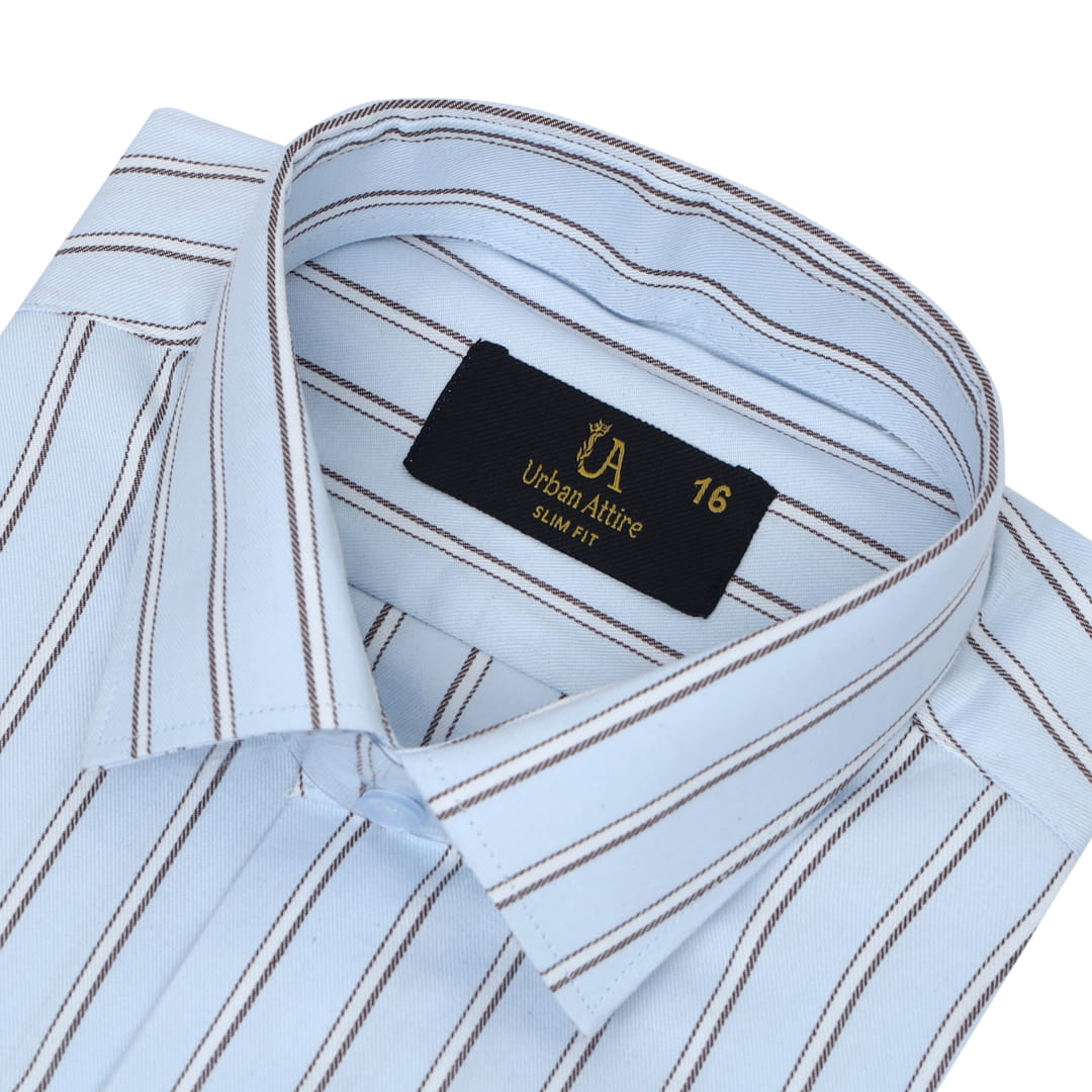 Sky Blue Fine Striped, Elite Edition, Cutaway Collar Men’s Formal Shirt